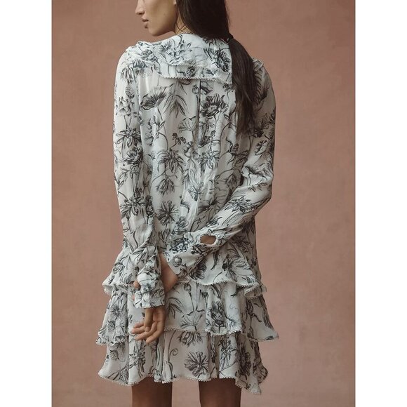 NWT Size M - Anthropologie Long-Sleeve Tiered Floral Mini Dress (NWT US$ 168) - Picture 6 of 15